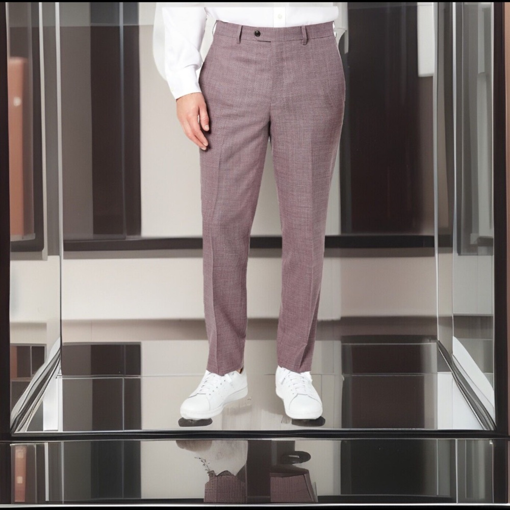 Tallia Suit Trousers Plum Stripe Wool Button & Zip Stretch Fit 34 X 30 NWT